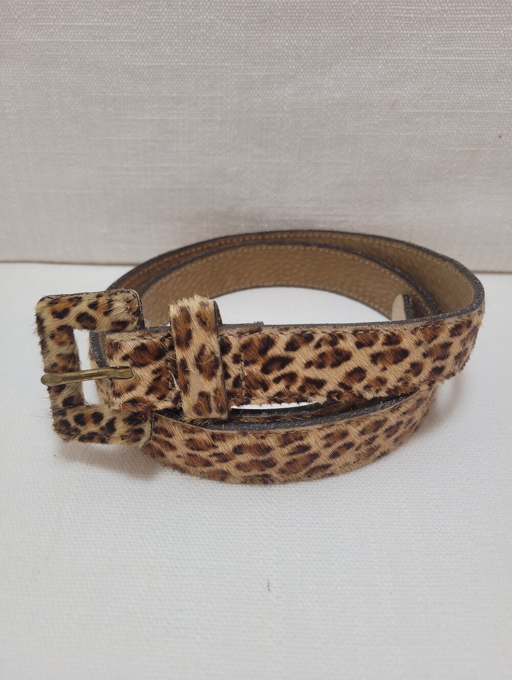 Vintage Express Leopard Print Haircalf Women's Leather Belt - Brown Large